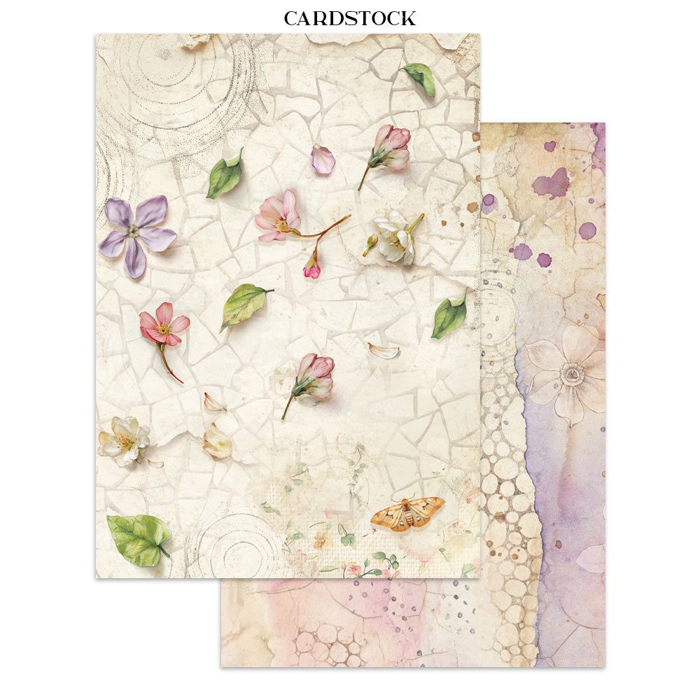 Cardstock with floral and butterfly design on a white background