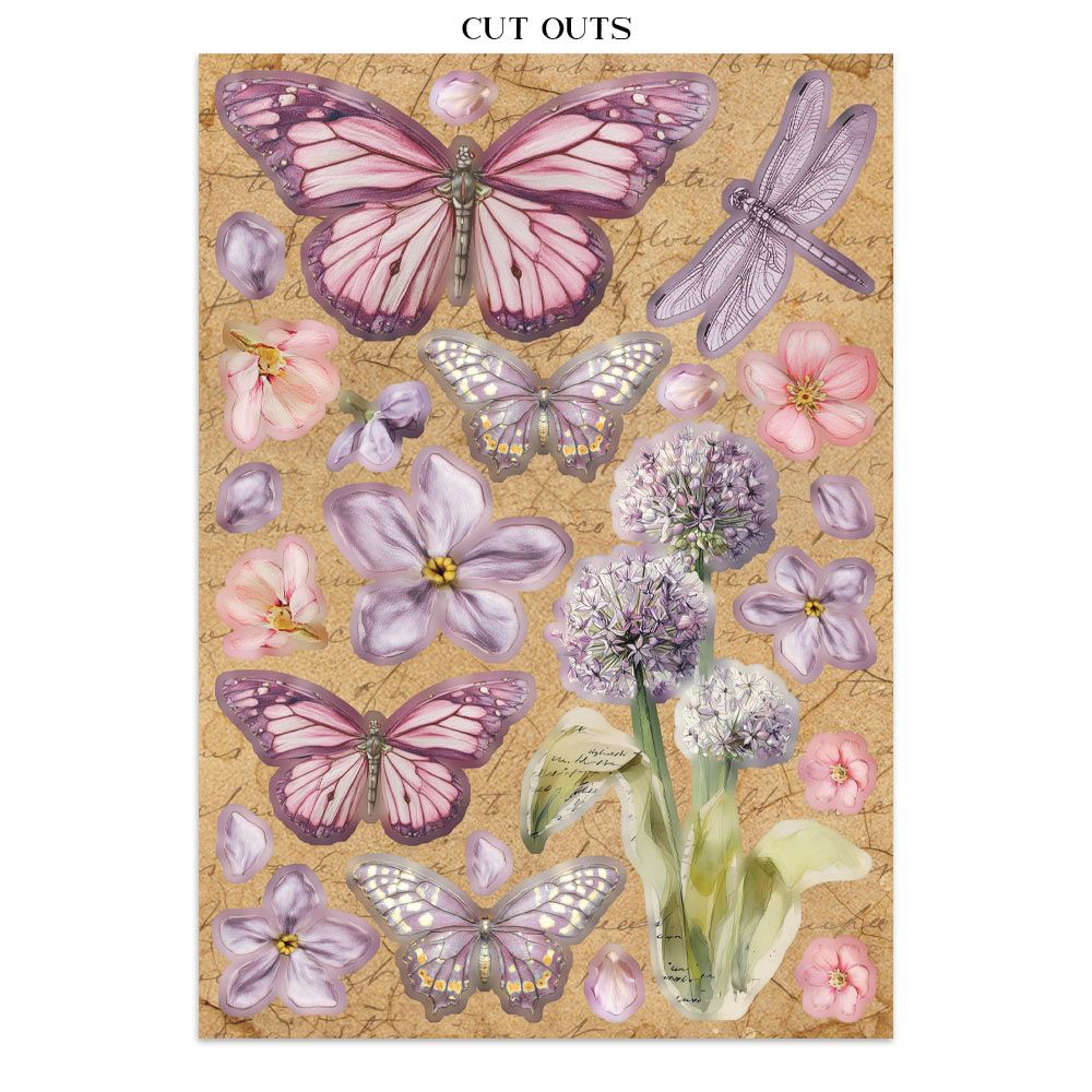 Decorative sheet with butterflies and flowers on a textured background