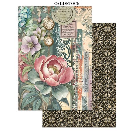 Cardstock with floral and vintage design on a white background