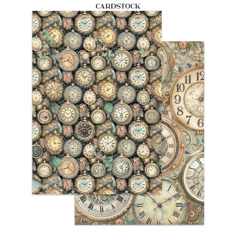 Cardstock with vintage clock design on a white background