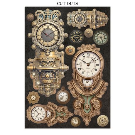 Collection of ornate clocks with intricate designs on a dark background