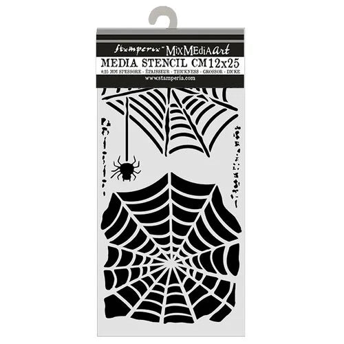 Stamperia Media Stencil with spider web design on a white background