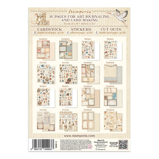 back cover of stamperia baby junk journal with individual images of pages