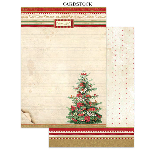 Two sheets of cardstock with a Christmas tree design on a white background