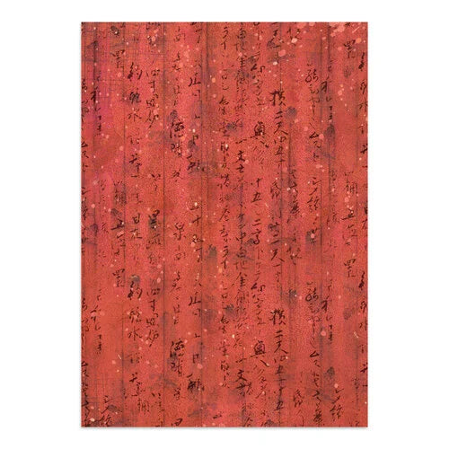 Red paper with black text on a white background