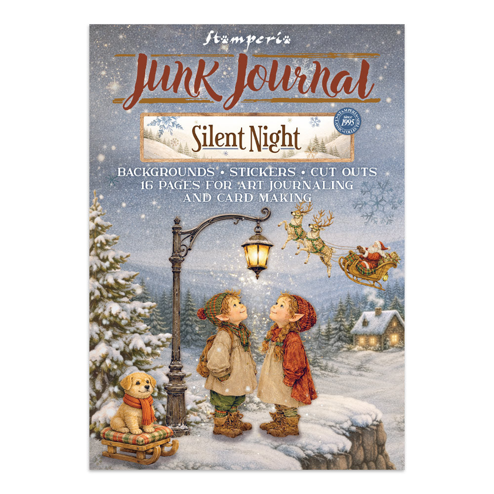 Stamperia 'Junk Journal Silent Night' with snowy scene and children illustration on cover