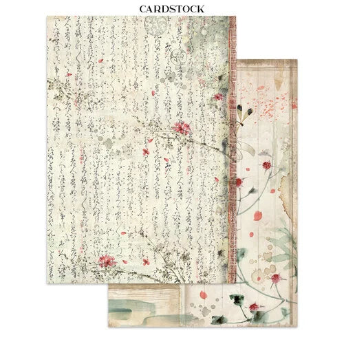 Cardstock with floral and script design on a white background