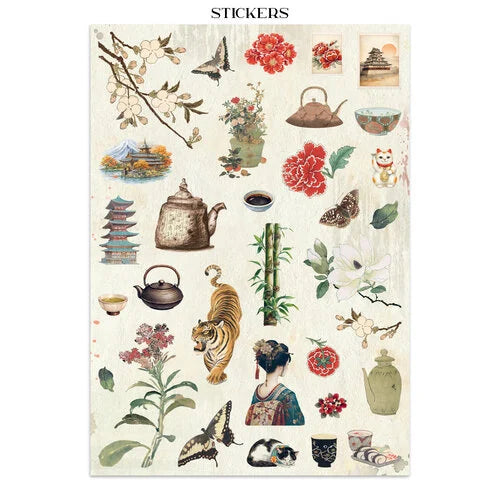 Sheet of decorative stickers featuring various designs on a white background.