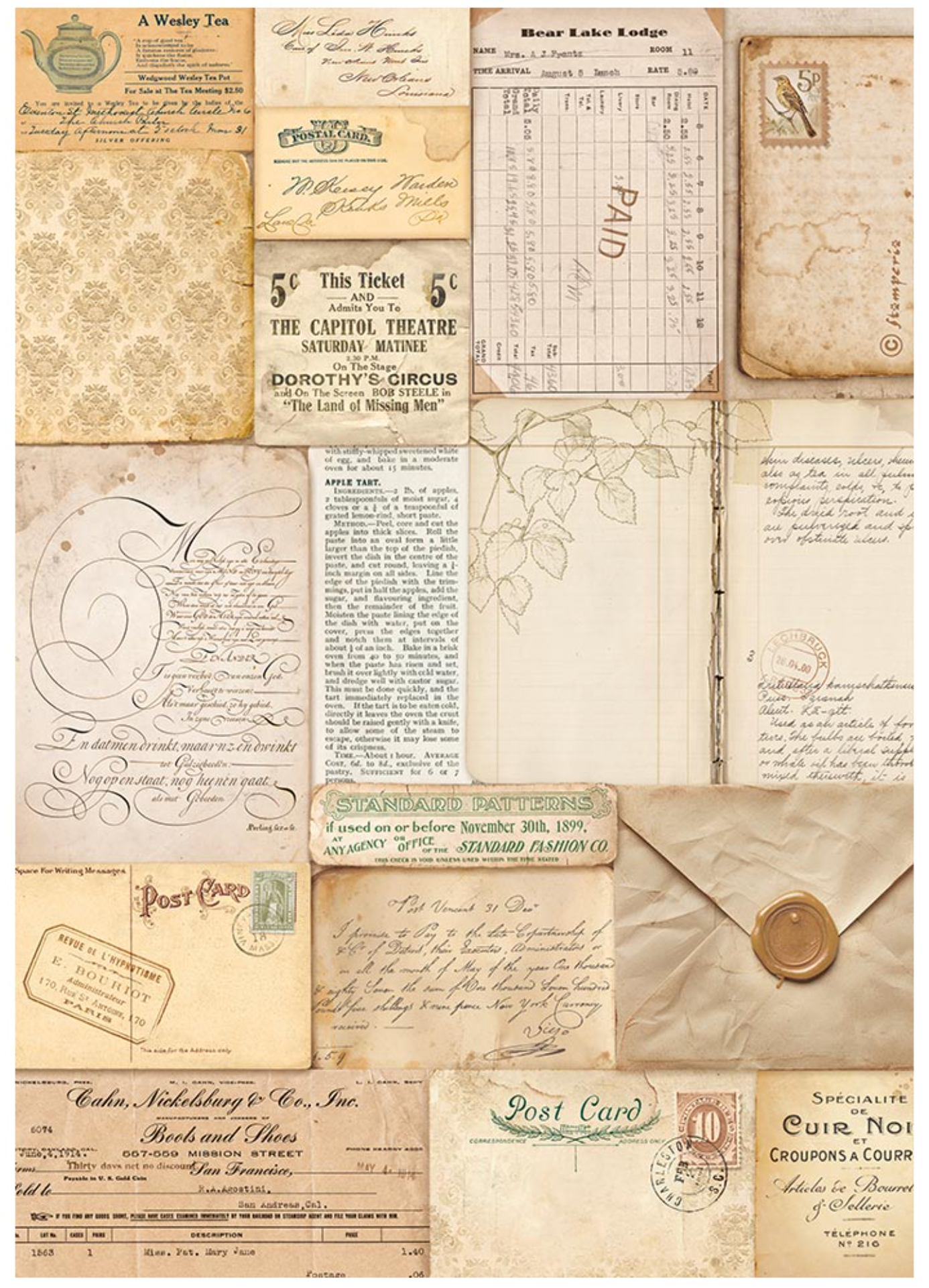 Collage of vintage documents and letters with a sepia tone.