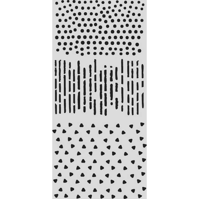 Stamperia stencil with three different shapes, dots, lines, and triangles