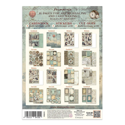 Packaging of Stamperia art journaling and card making kit with various design elements.