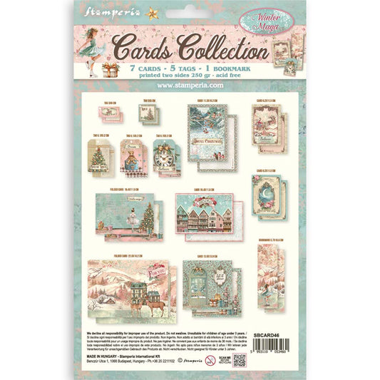 Stamperia winter cards collection with various designs on a white background