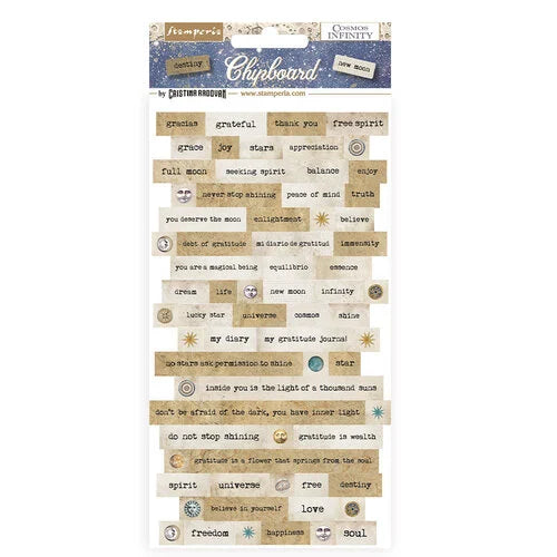Stamperia Cosmos Infinity Word Chipboard Accents