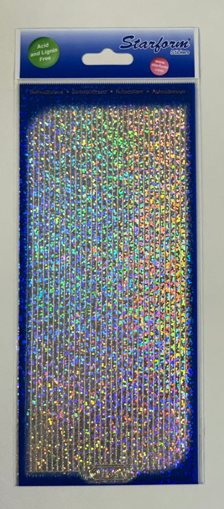 Holographic sticker strips 
curtain on a Starfun branded package