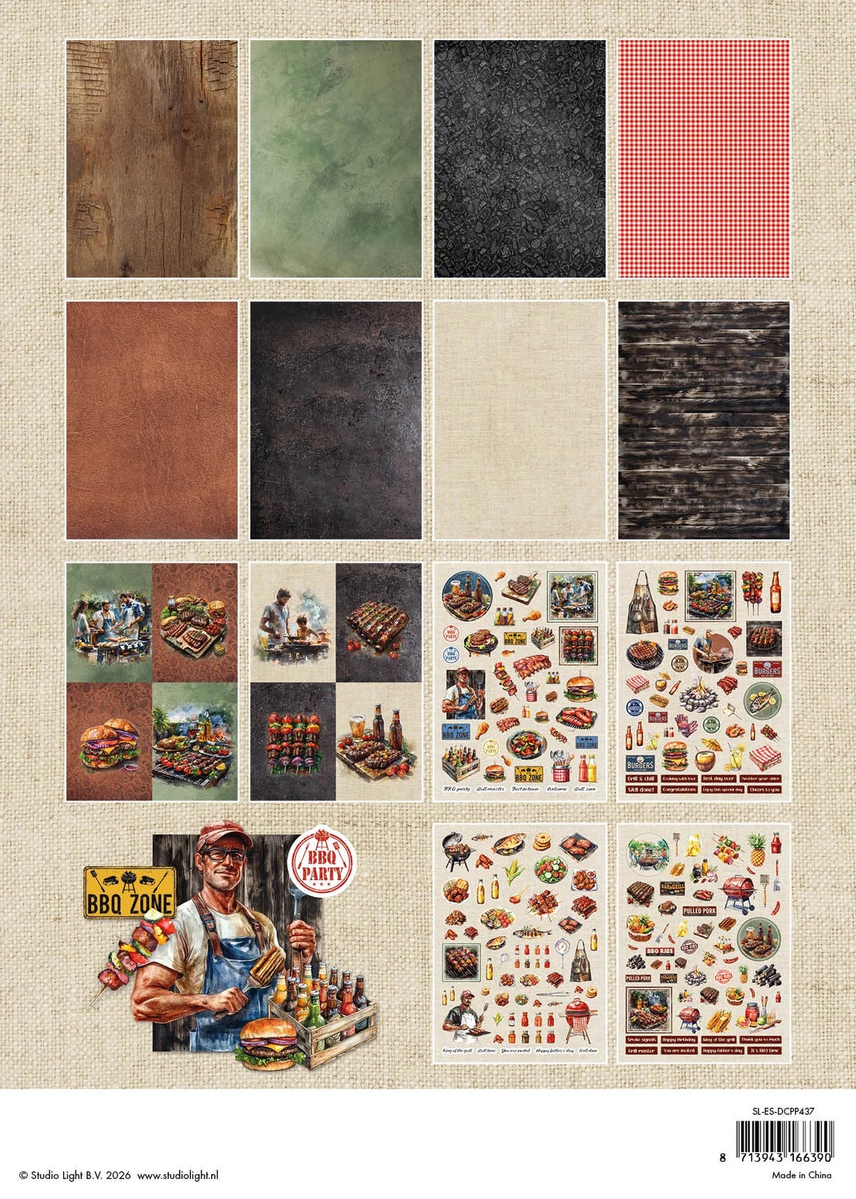 Collection of various textures and food-themed stickers on a textured background