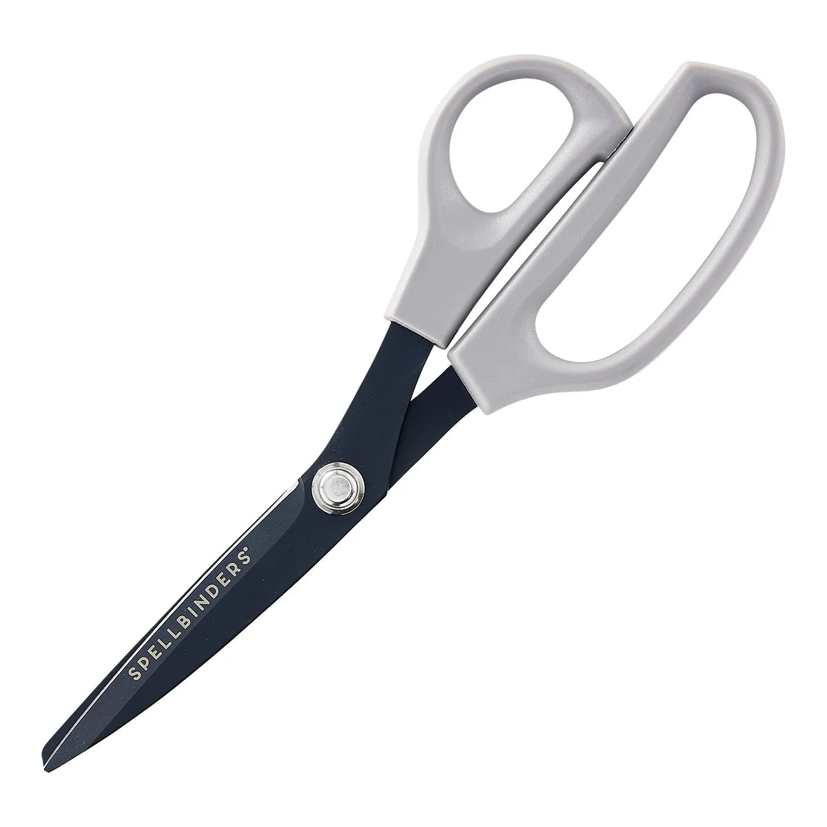 Black nonstick spellbinder scissors with grey handles on a white background
