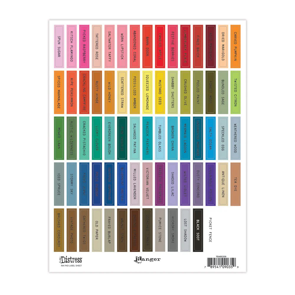 Color swatch chart for Ranger Distress markers on a white background