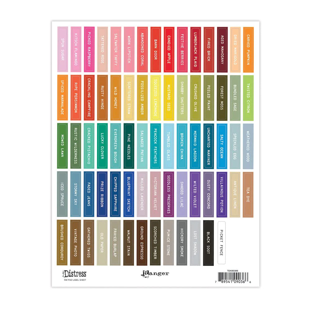 Color swatch chart with various colors and names on a white background