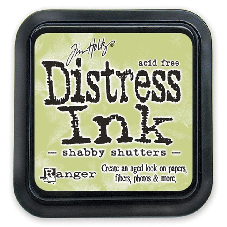 Distress Ink pad by Ranger with 'shabby shutters' color on a white background