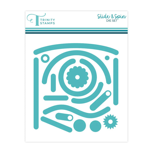 Trinity Stamps slide and spin die set with geometric shapes on a white background