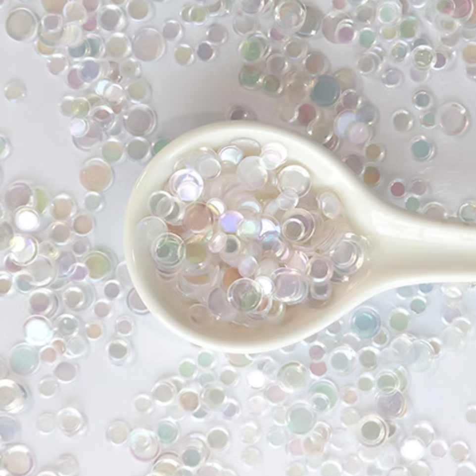 Clear shiny flat sequins for card making