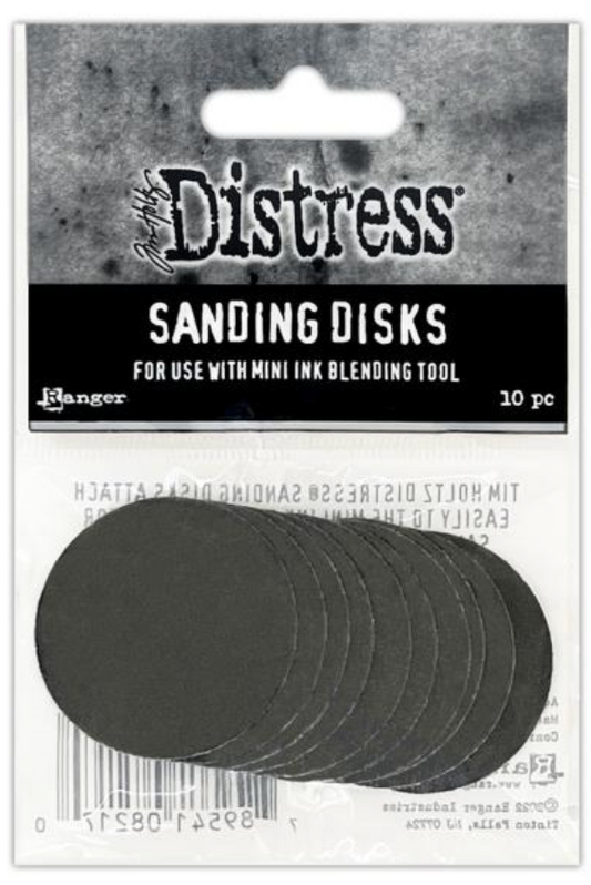 Package of Distress sanding disks with black sanding disks inside