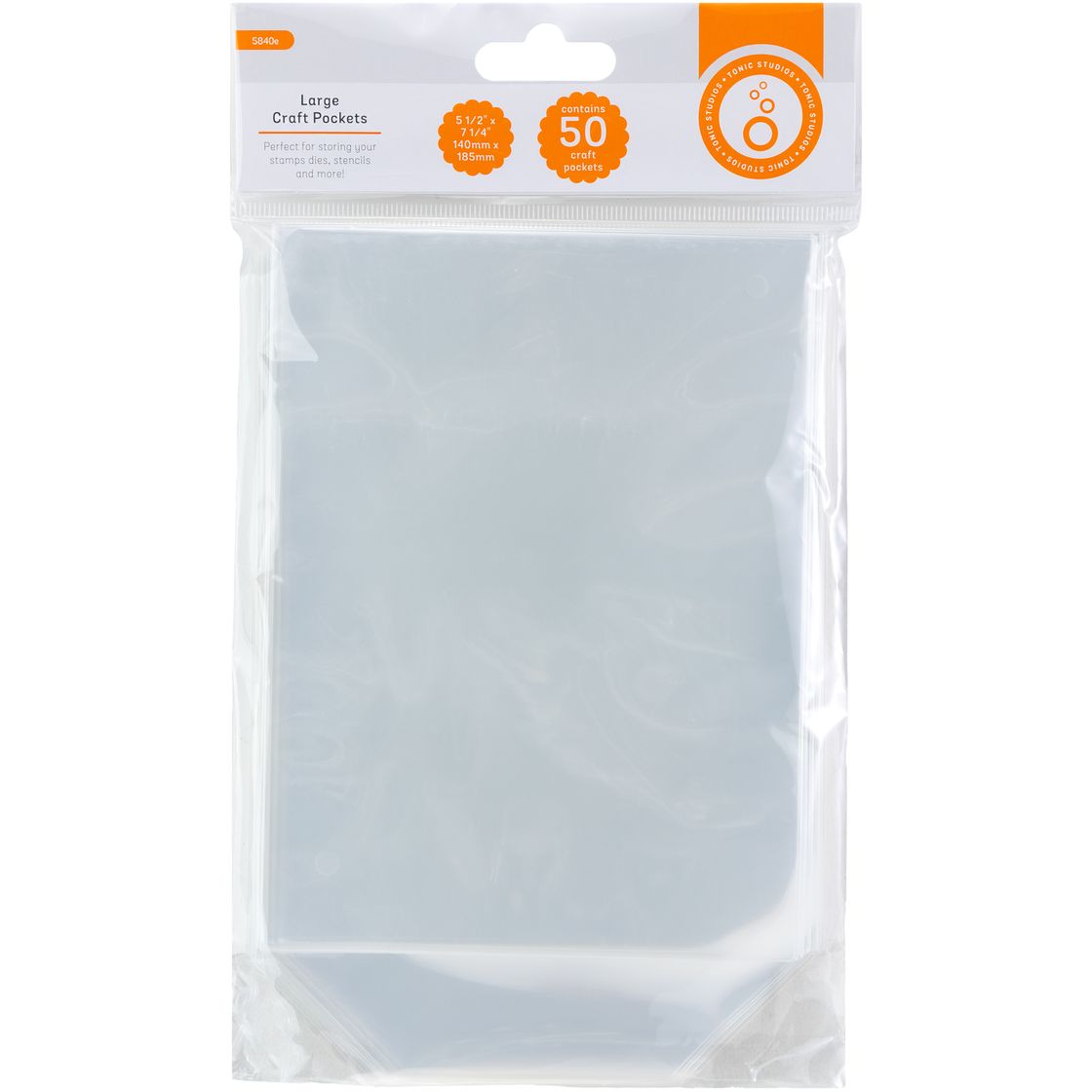 Clear craft packets in a package with a brand label on a white background