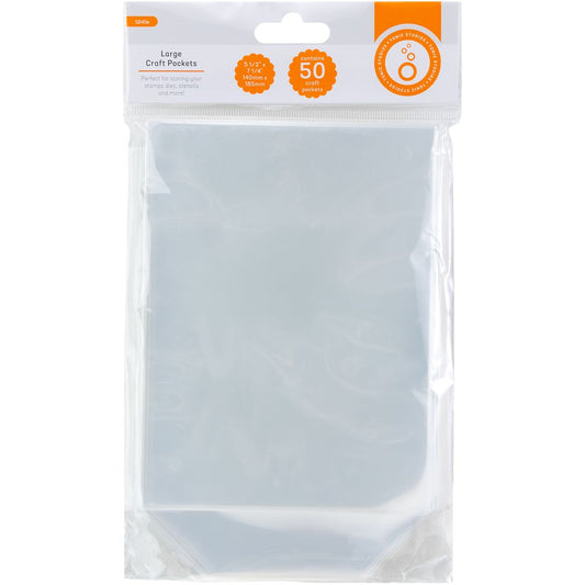 Clear craft packets in a package with a brand label on a white background