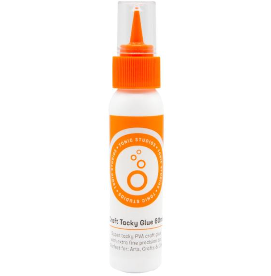 Bottle of craft tacky glue with orange cap on a white background