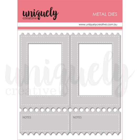 Metal dies with 'uniquely creative' branding on a pink background