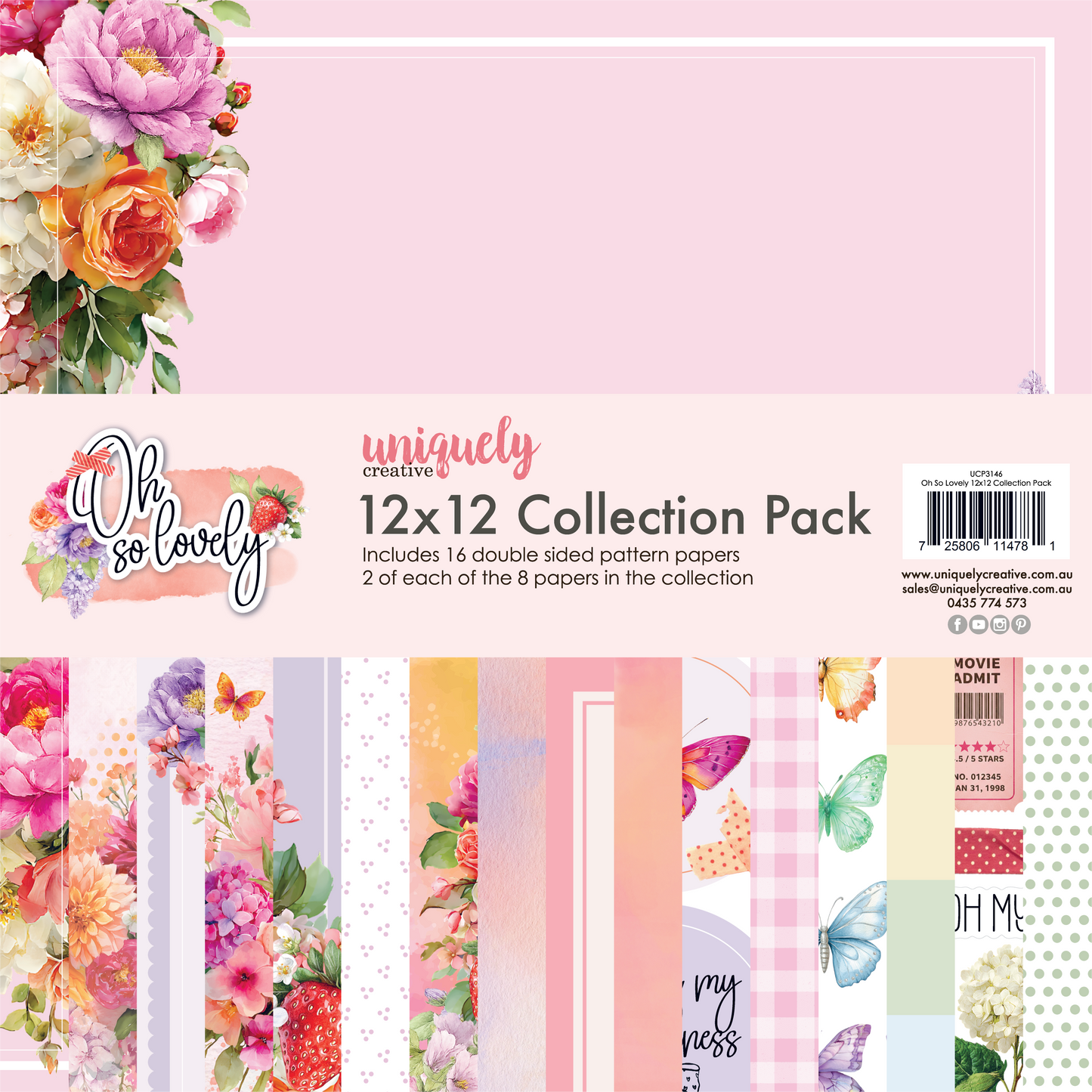 uniquely creatives bright cololed floral packaging with strips of patterned paper