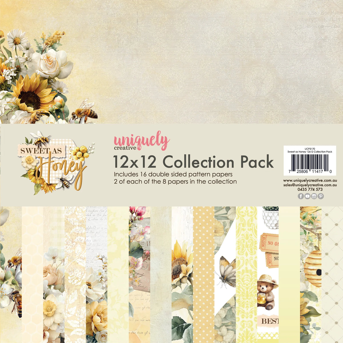 sweet as honey bee and sunflower floral paper in pack with samples of paper inserts.
