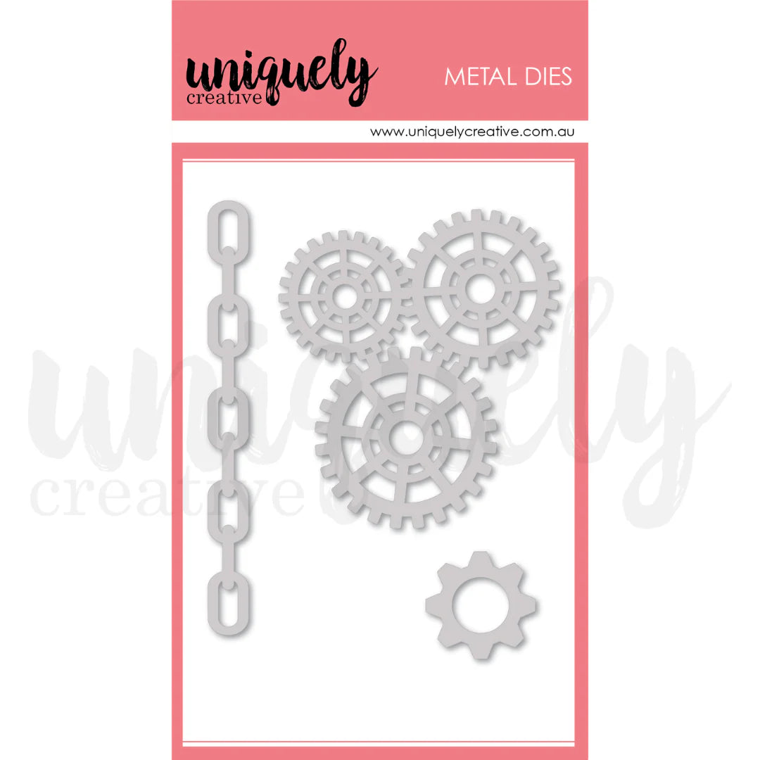 chain link, single gear, and gear cluster dies in pink uniquely creative packaging