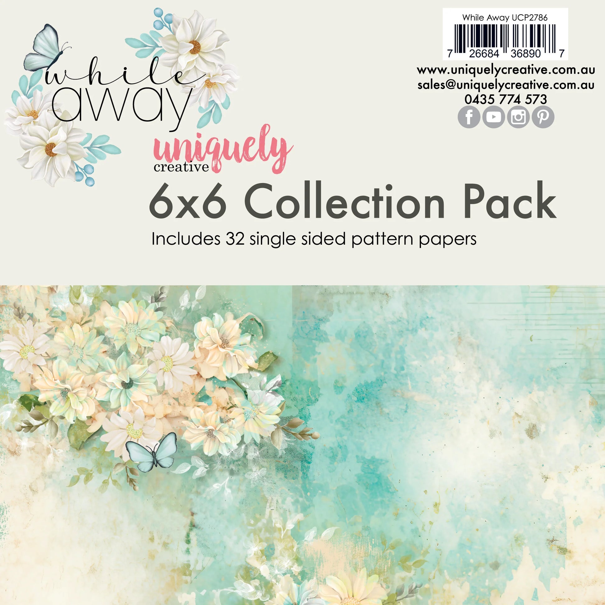 teal and cream 6x6 cover of paper paper with flowers and butterfly