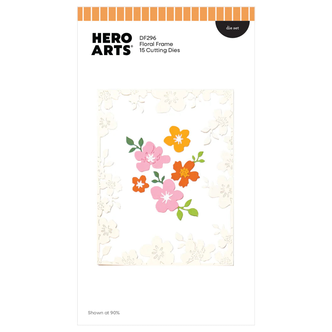 Hero Arts floral frame cutting dies packaging with colorful flowers on a white background