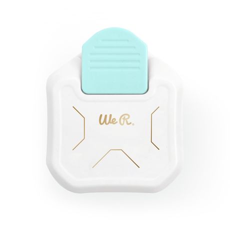 White container with a turquoise lid featuring 'We R' branding on a white background