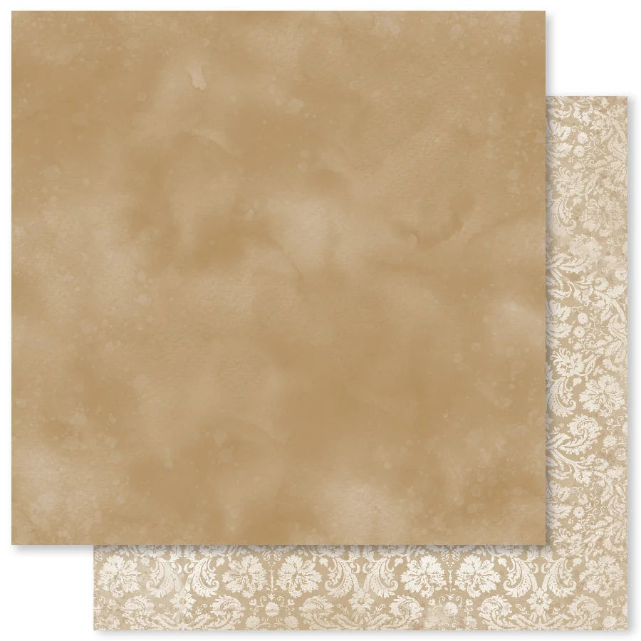 Brown paper with decorative white lace border on a white background