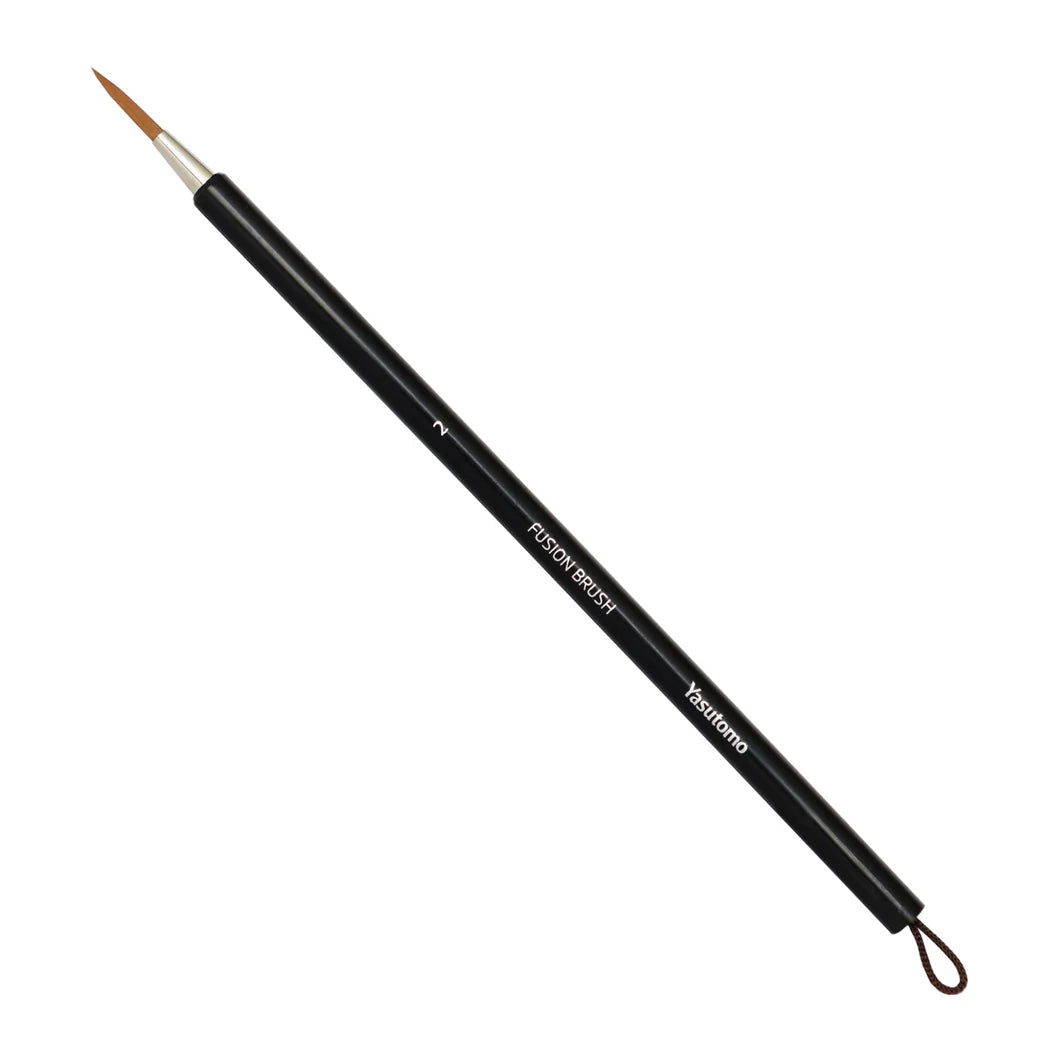 #2 Yasutomo Paintbrush with black handle and silver ferrule on a white background