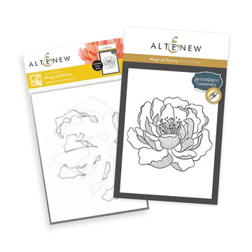 Altenew stamp and die set with floral design on a white background
