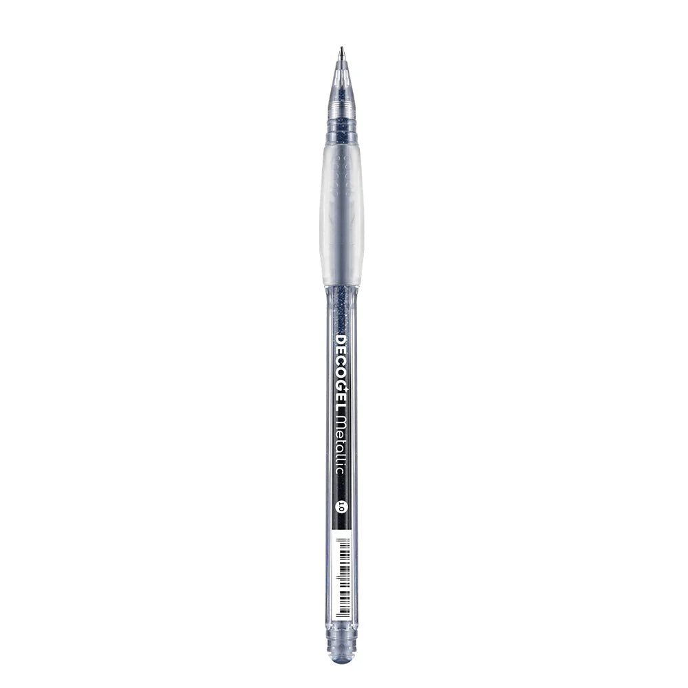 Metallic Karin blue decogel pen on white background