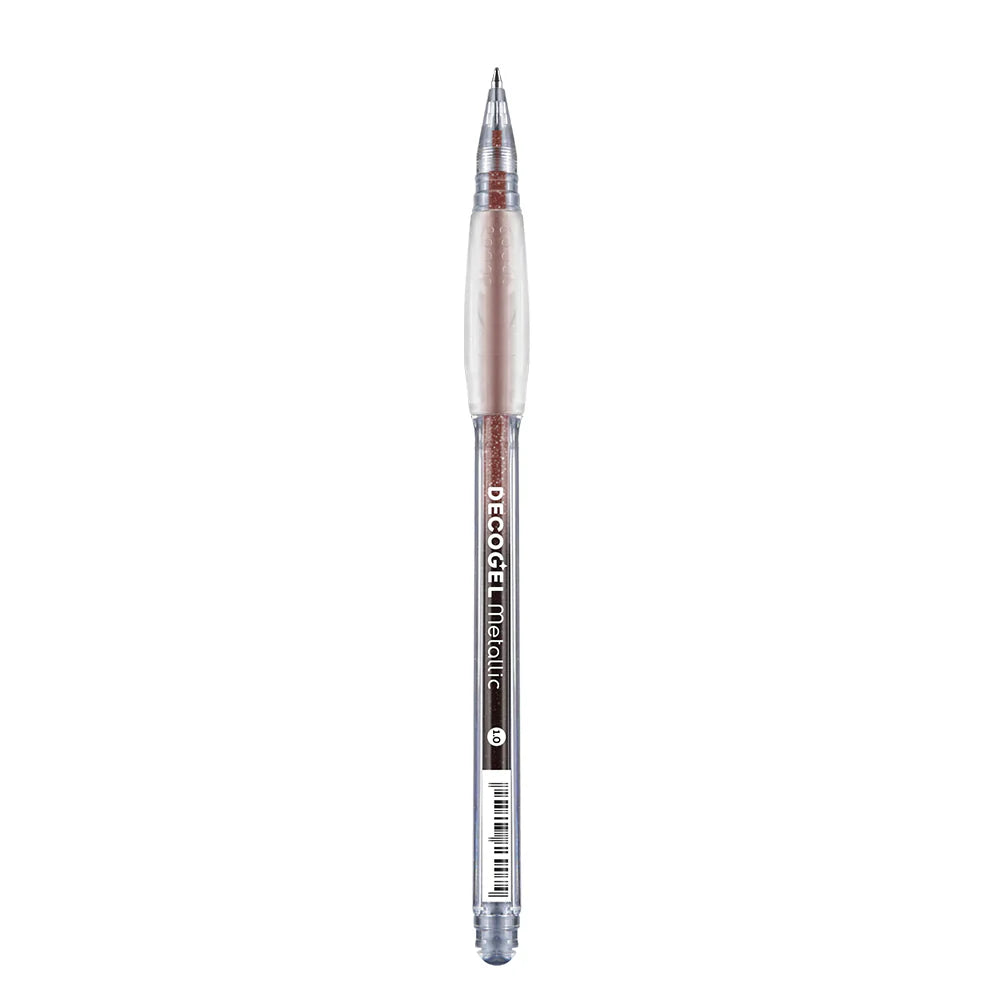 brown decogel metallic pen with karin branding on a white background