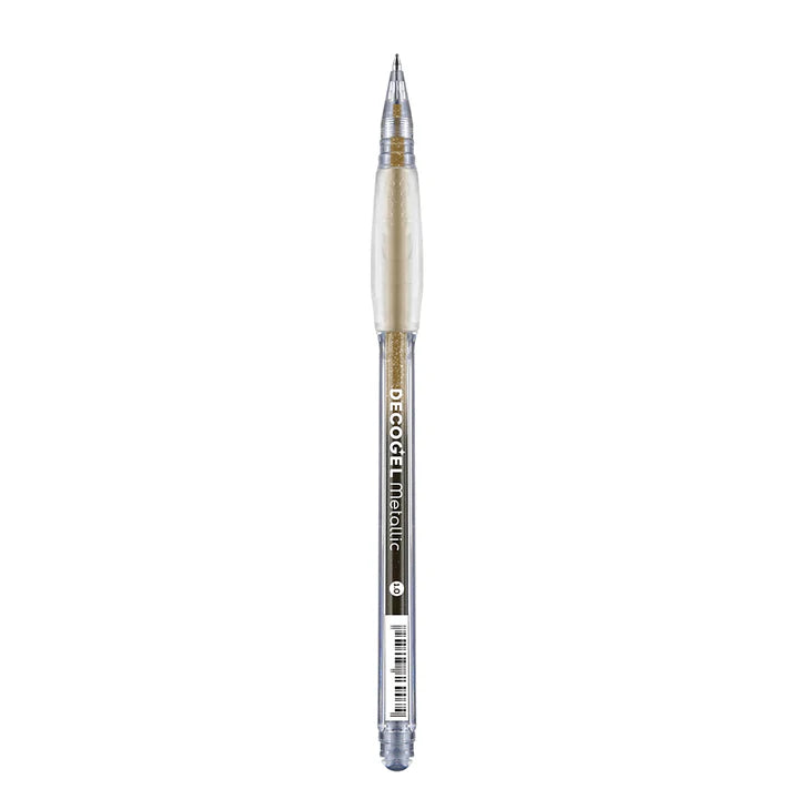metallic gel pen with gold cap on a white background