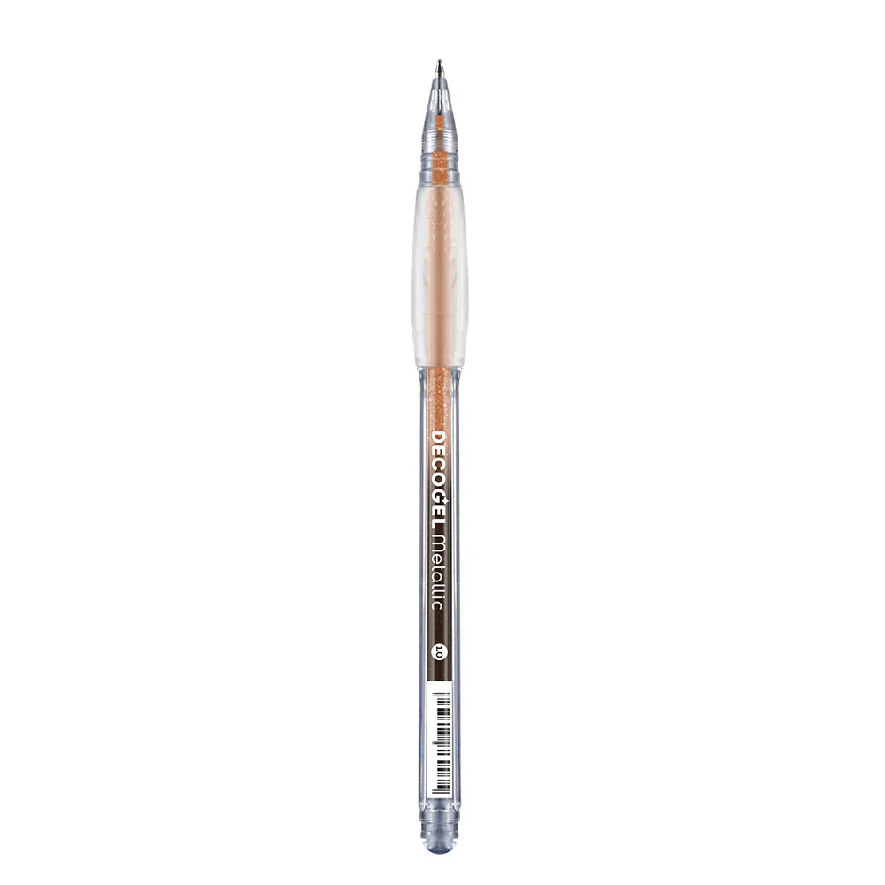 orange decogel metallic pen with Karin brand logo on a white background