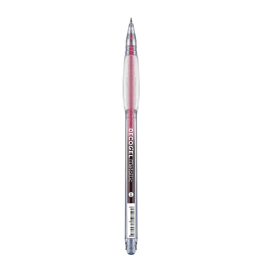 Red decogel metallic pen with karin brand logo on white background