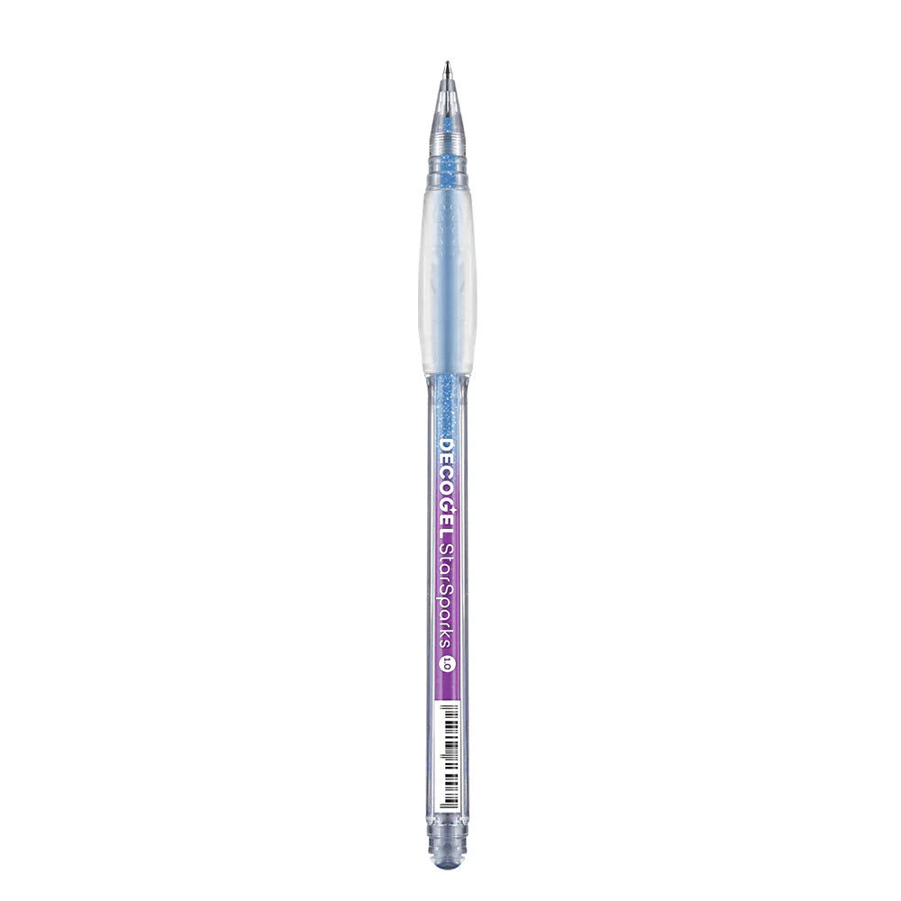 decogel glitter pen with purple and blue accents on a white background