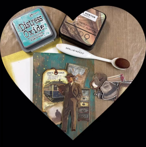 5x7 card with stamperia patina texture paint kit and the ciao bella the last mystery book.