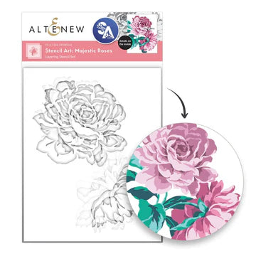 Altenew stencil art set with rose design and floral background