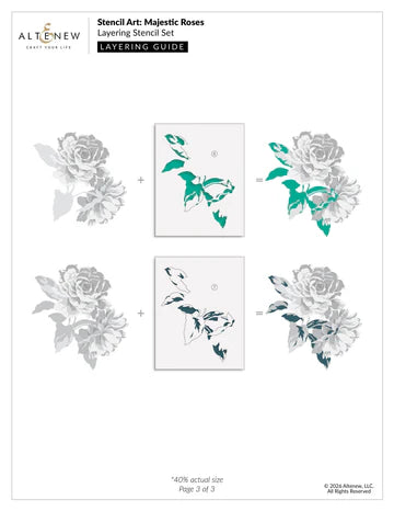 Altenew Stencil Art Majestic Roses Layering Stencil Set with layering guide on a white background
